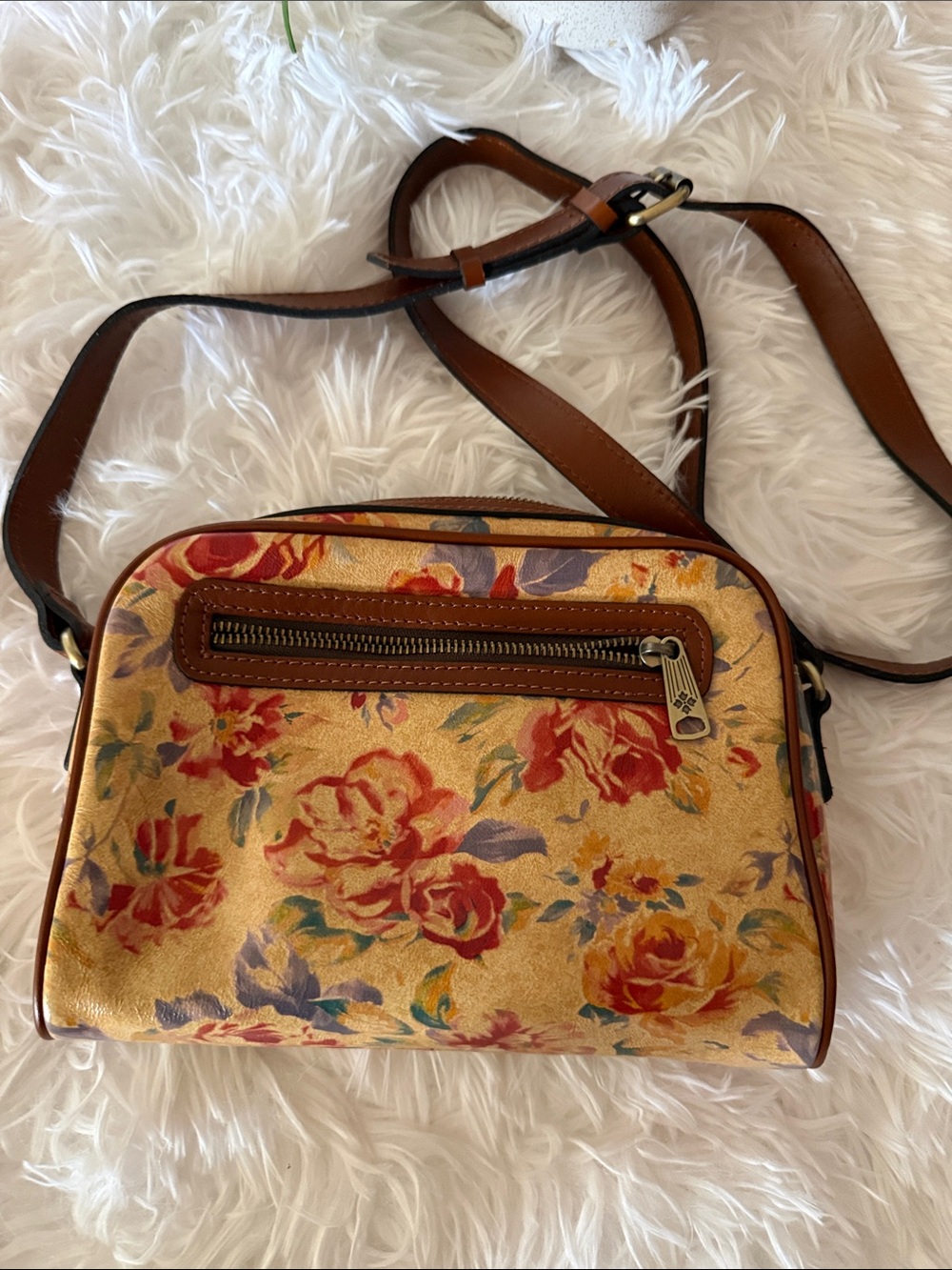 Patricia Nash Yellow Floral Crossbody with Brown Trim